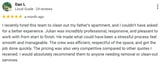 Five-star review from Dan L, a local guide, praising a cleaning service for professionalism and efficiency in cleaning his fathers apartment